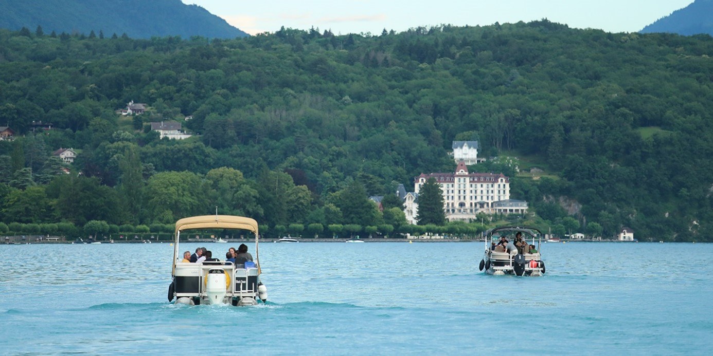 Electric boats for hire by Anenca on Lake Annecy.